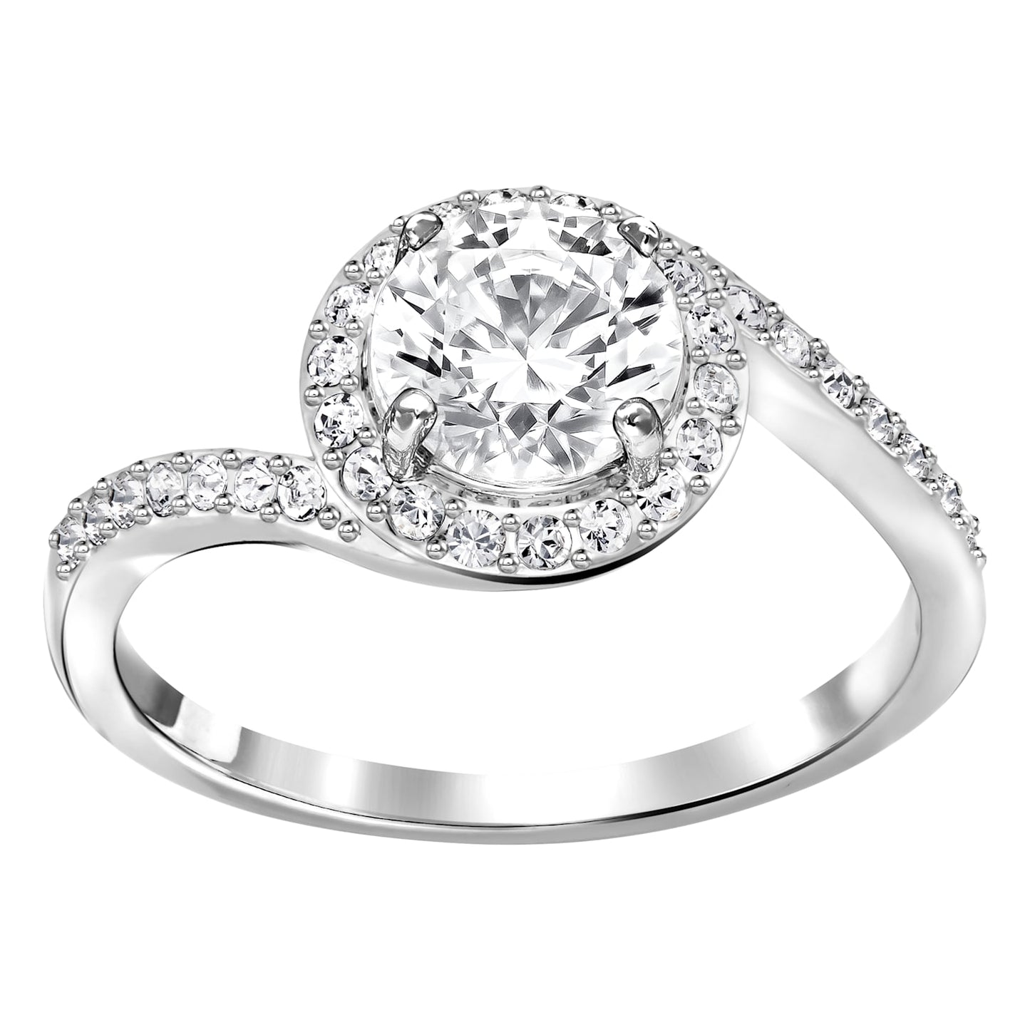 Swarovski - Attract Swirl Ring, weiss, rhodiniert 52 - CRYSTAL UNTERBERGER