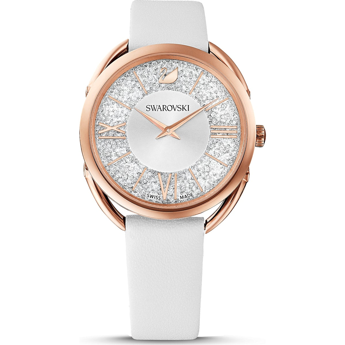 Swarovski - Crystalline Glam Uhr- Lederarmband- Grau- Rosegoldfarbenes PVD-Finish - CRYSTAL UNTERBERGER