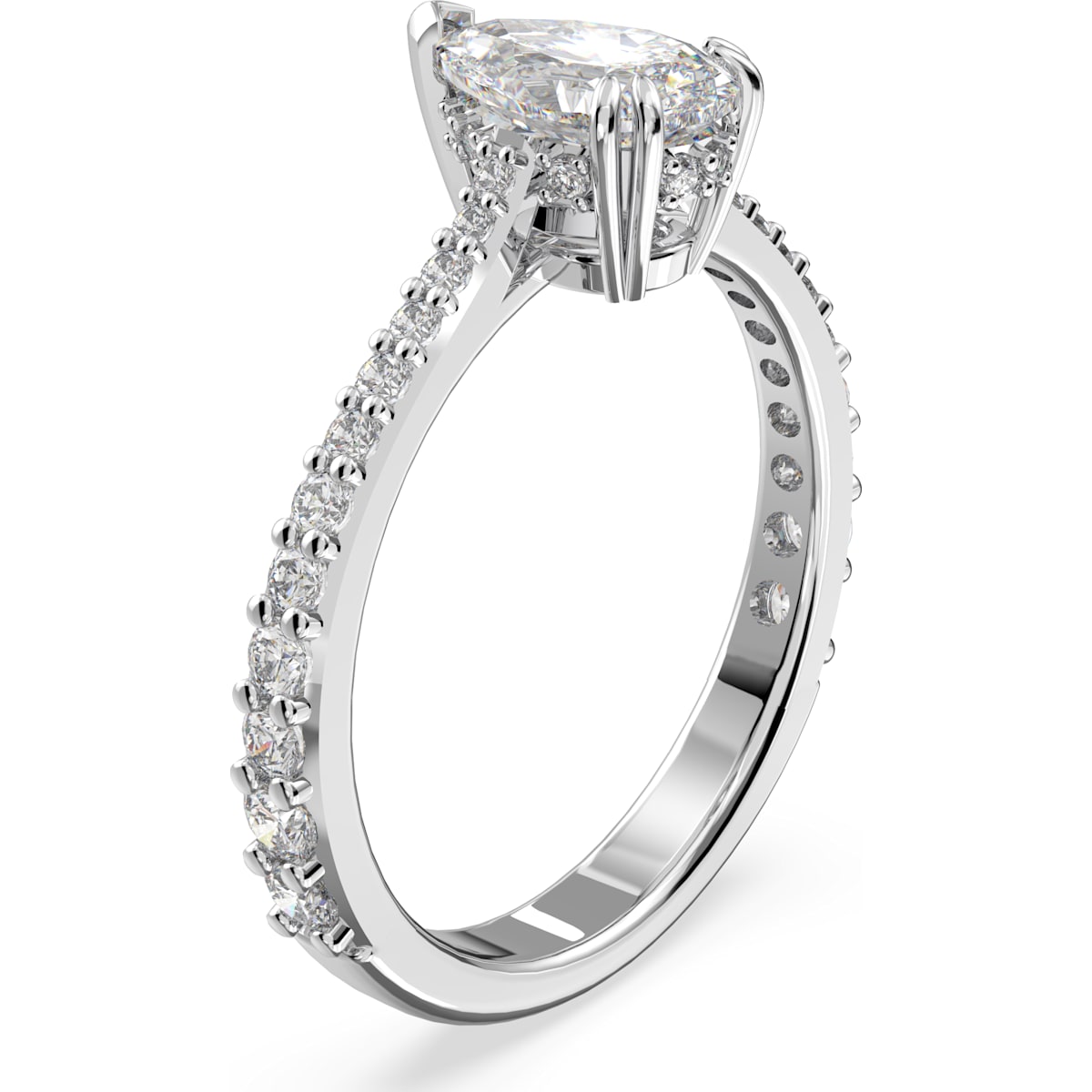 Millenia Cocktailring Tropfenschliff, Pavé, Weiß, Rhodiniert - CRYSTAL UNTERBERGER