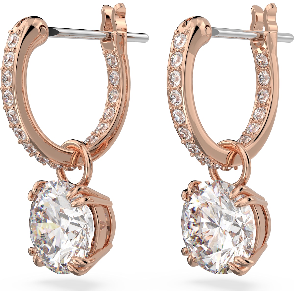 Swarovski - Constella Drop-Ohrhänger Rundschliff, Pavé, Weiß, Roségold-Legierungsschicht - CRYSTAL UNTERBERGER