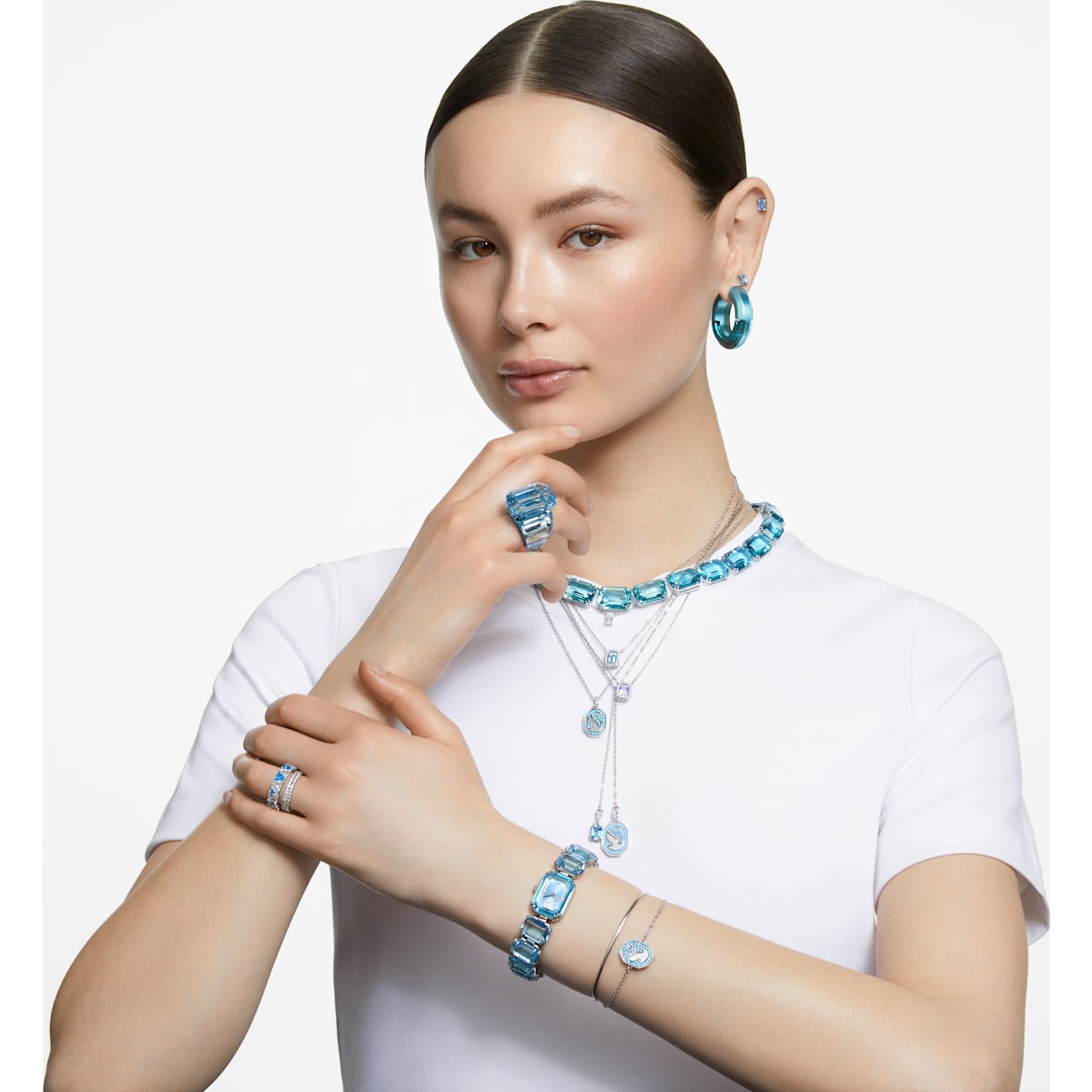Swarovski - Millenia Halskette Oktagon-Schliff, Blau, Rhodiniert - CRYSTAL UNTERBERGER