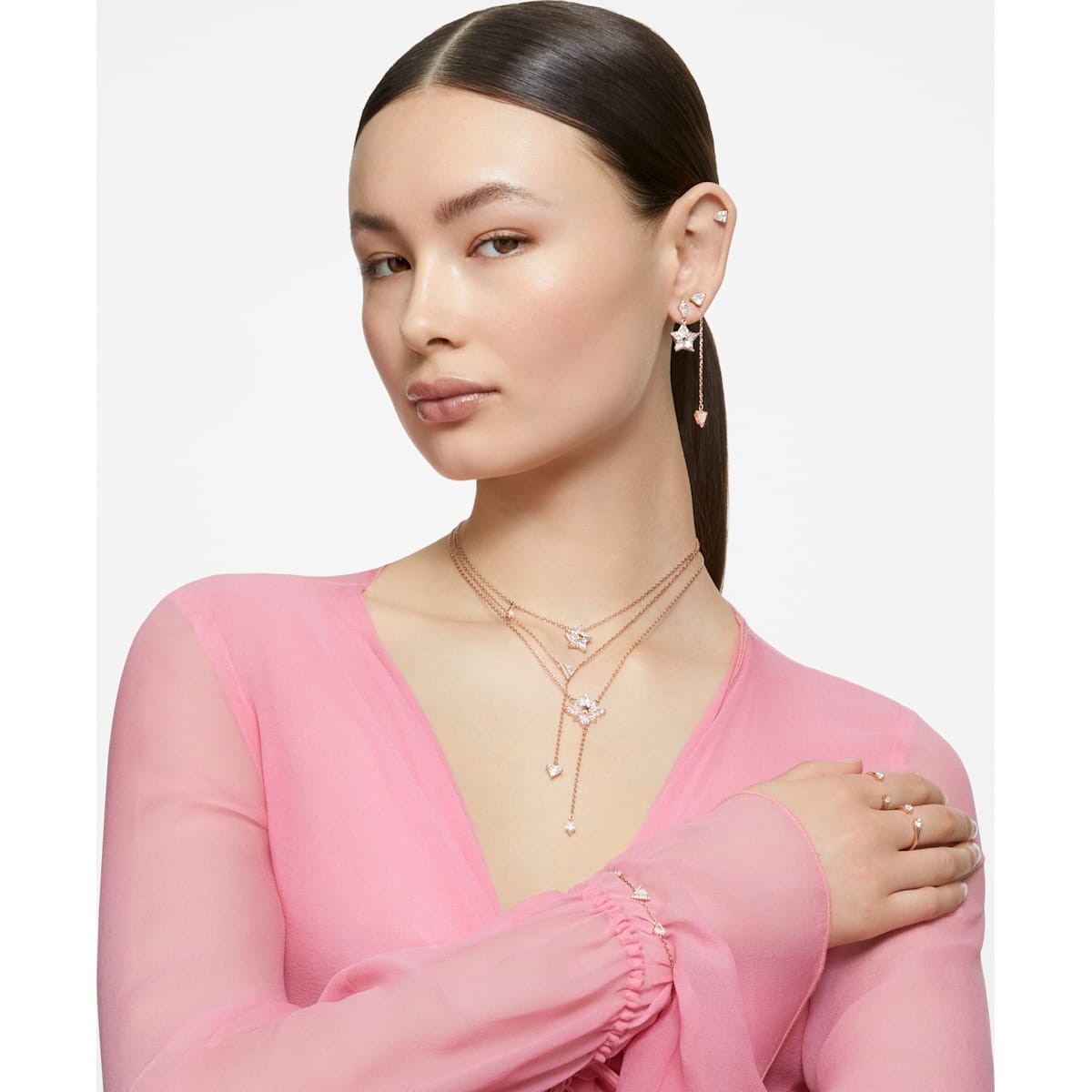 Swarovski - Constella Ring Set (2), Rundschliff, Weiß, Roségold-Legierungsschicht - CRYSTAL UNTERBERGER