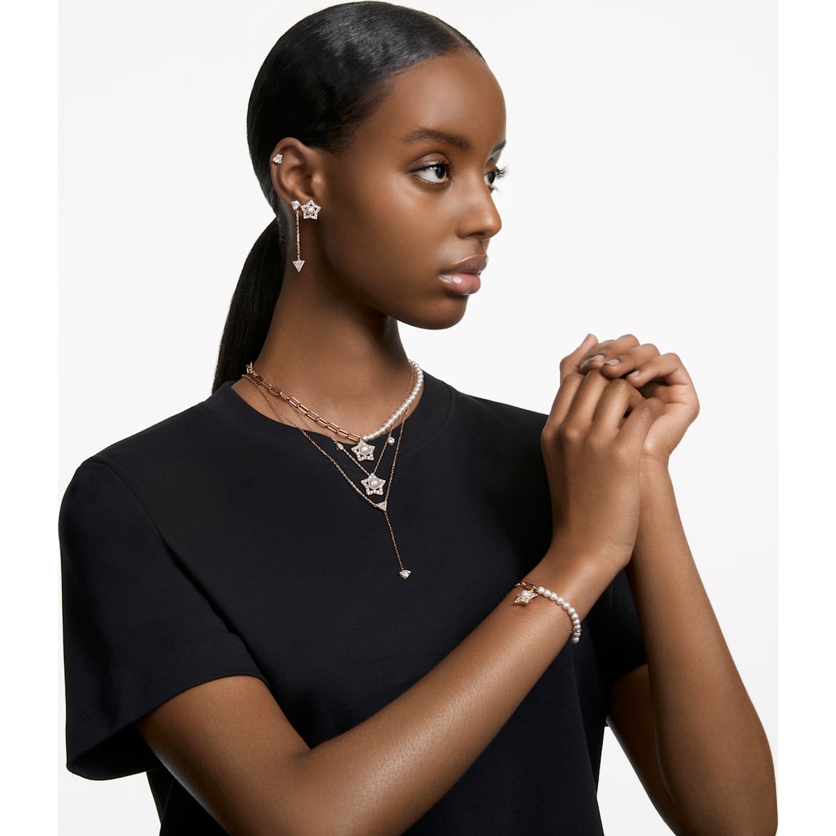 Swarovski - Stella Armband Kristallperlen, Stern, Weiß, Roségold-Legierungsschicht - CRYSTAL UNTERBERGER