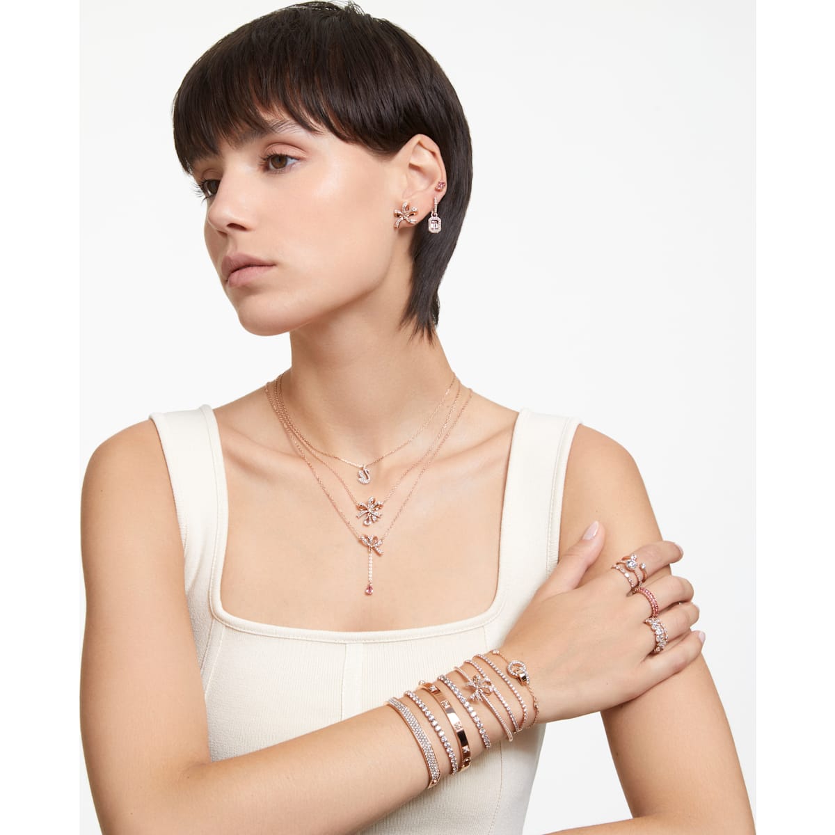 Millenia Drop-Ohrhänger Oktagon-Schliff, Rosa, Roségold-Legierungsschicht - CRYSTAL UNTERBERGER