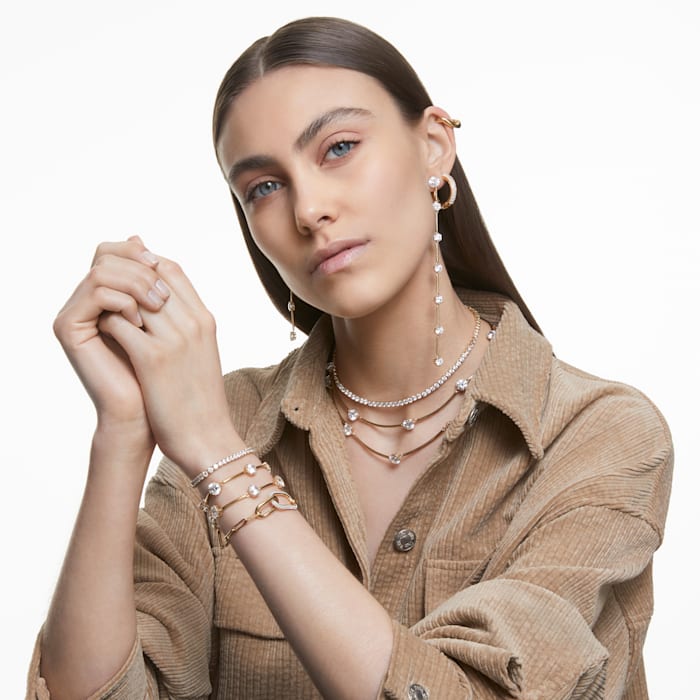 Swarovski - Constella Drop-Ohrhänger Asymmetrisch, Weiß, Glänzende Goldton-Beschichtung - CRYSTAL UNTERBERGER