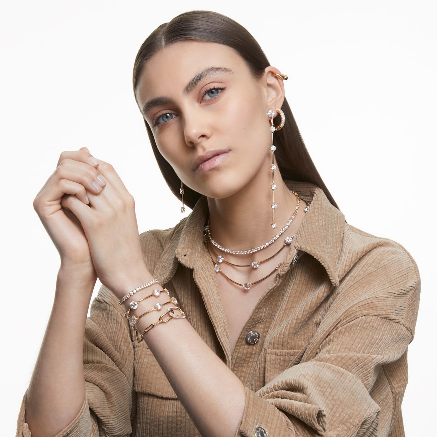 Swarovski - Constella Halskette Rundschliff, Weiß, Glänzende Goldton-Beschichtung - CRYSTAL UNTERBERGER