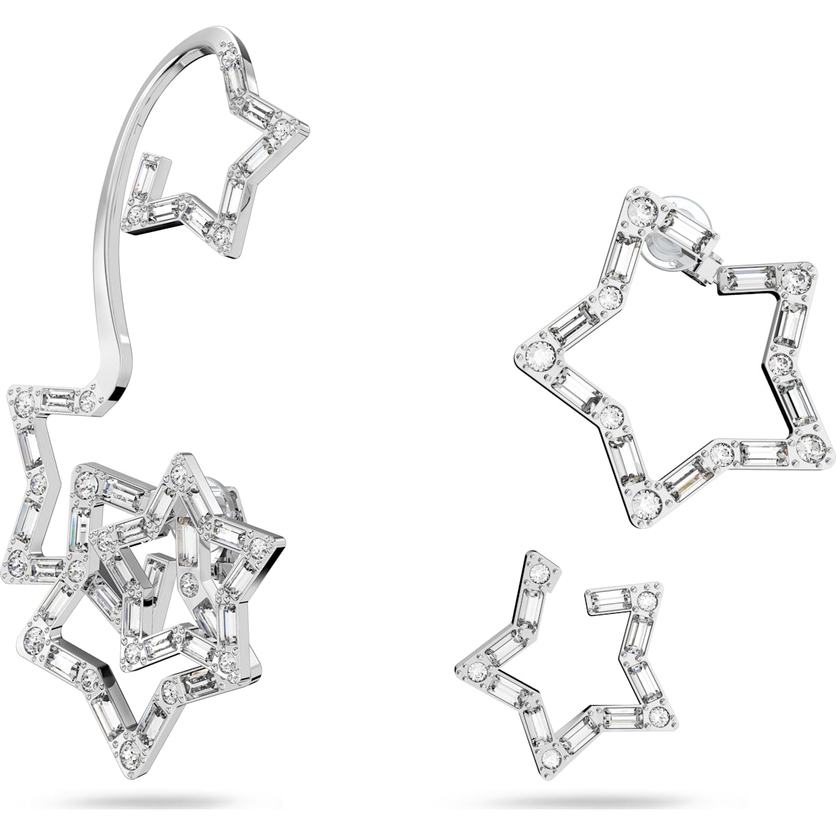 Swarovski - Stella Ear Cuff, Einzel, Set (3), Stern, Weiss, Rhodiniert - CRYSTAL UNTERBERGER