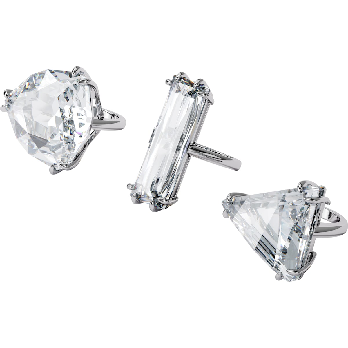 Swarovski - Mesmera Cocktail Ring, Set (3), Weiss, Rhodiniert - CRYSTAL UNTERBERGER