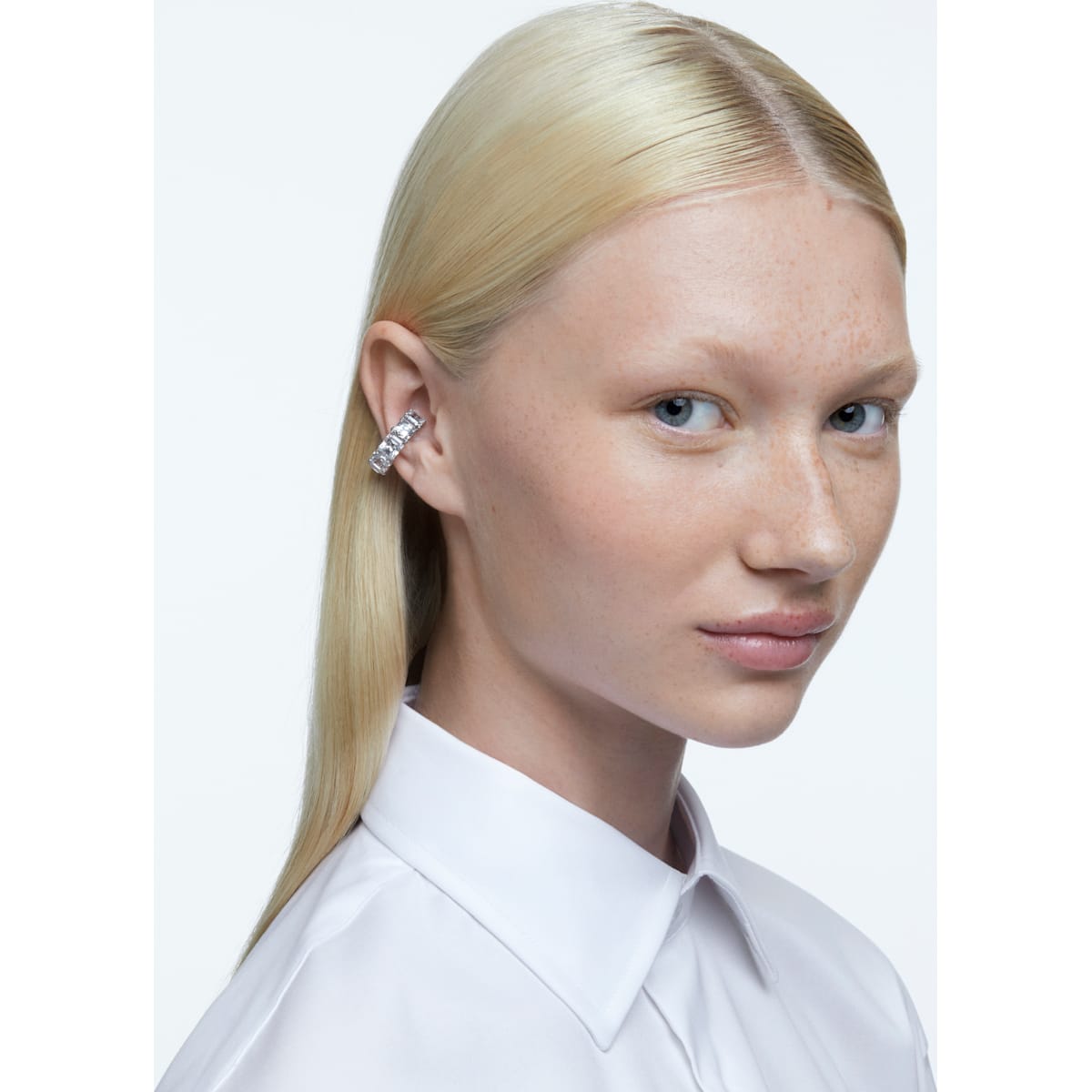 Swarovski - Millenia Ear Cuff, Einzel, Kristall im Quadrat-Schliff, Weiss, Rhodiniert - CRYSTAL UNTERBERGER