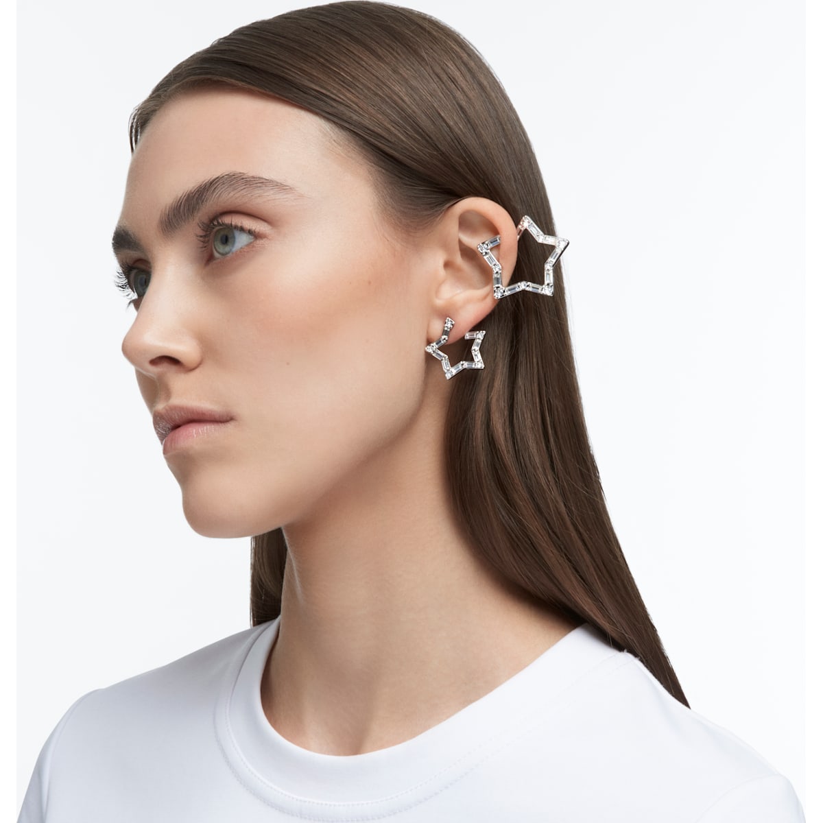 Swarovski - Stella Ear Cuff, Einzel, Set (3), Stern, Weiss, Rhodiniert - CRYSTAL UNTERBERGER