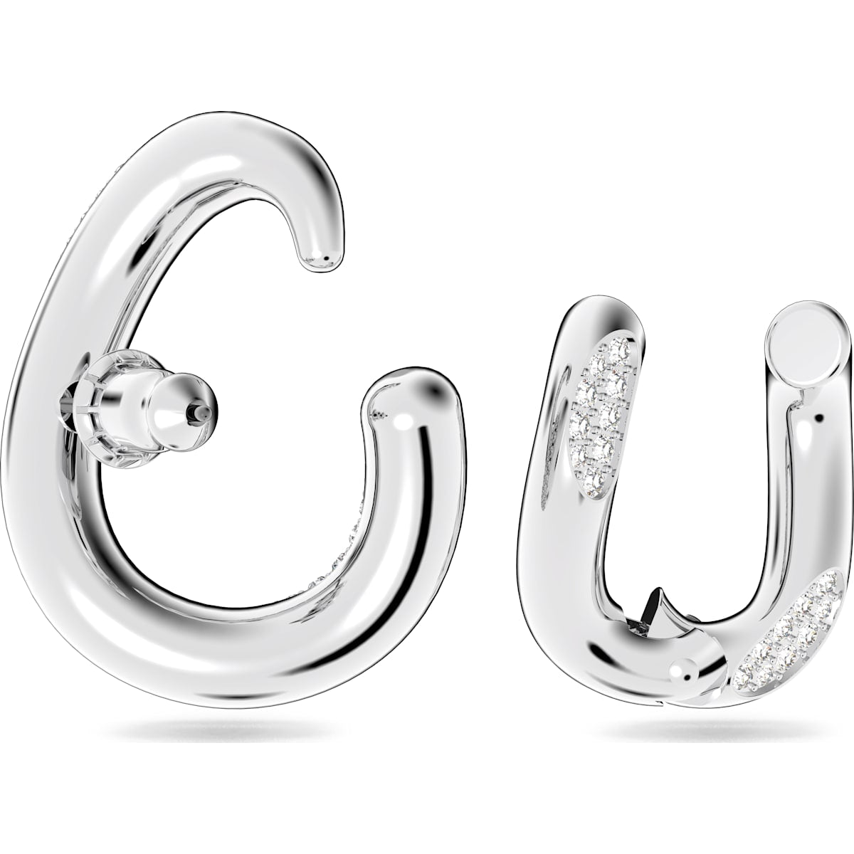Swarovski - Dextera Ear Cuff, Einzel, Asymmetrisch, Set (2), Weiß, Rhodiniert - CRYSTAL UNTERBERGER