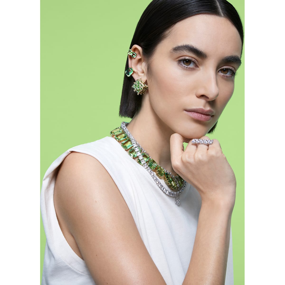 Swarovski - Millenia Ear Cuff, Einzel, Grün, Goldlegierungsschicht - CRYSTAL UNTERBERGER