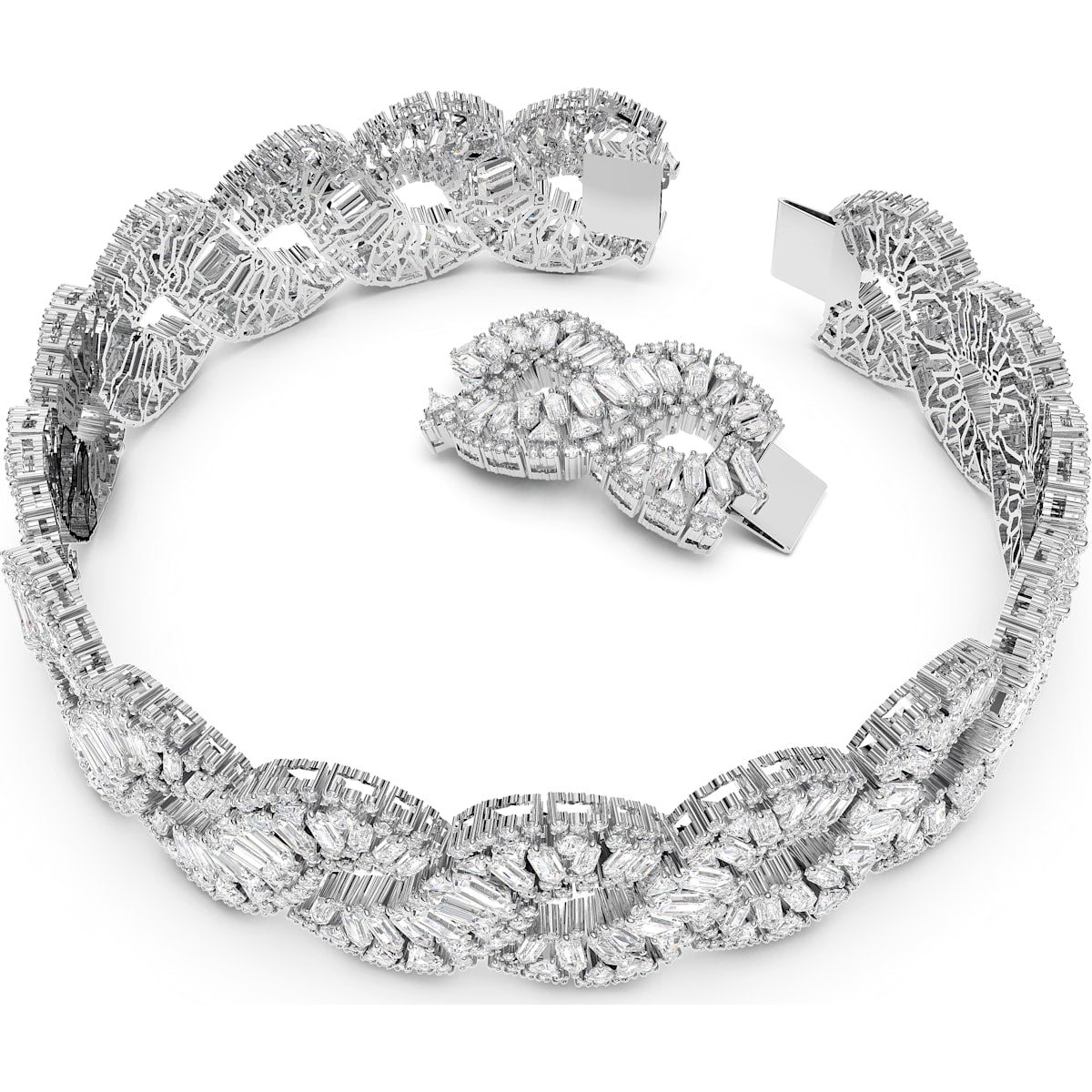 Swarovski - Hyperbola Halsband, Wellenförmig, Weiss, Rhodiniert - CRYSTAL UNTERBERGER