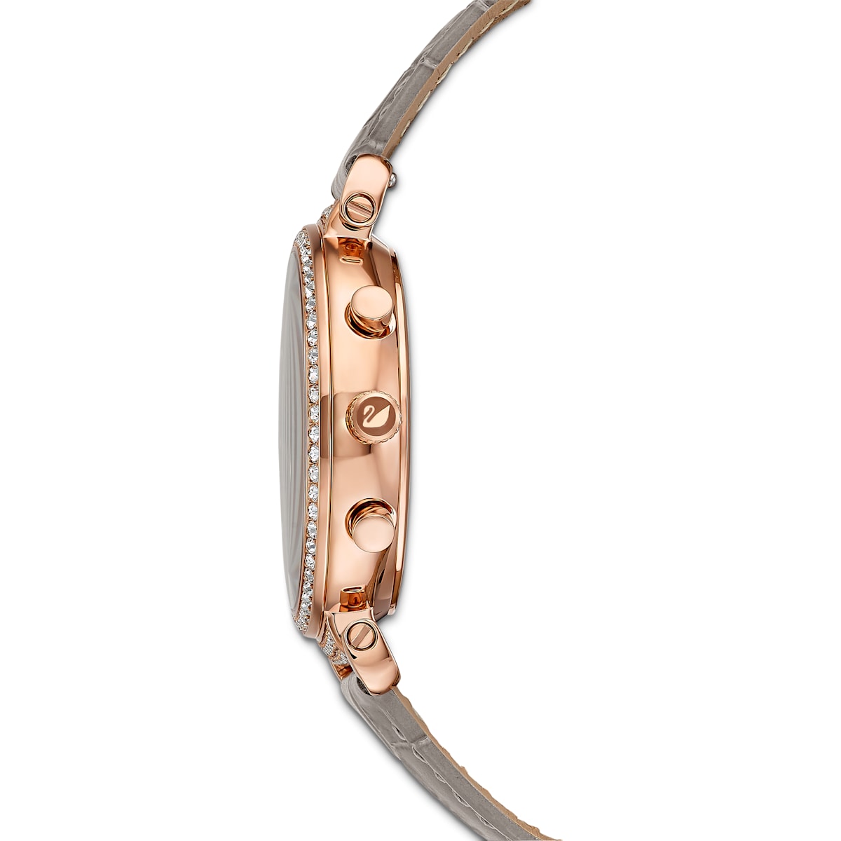 Swarovski - Passage Chrono Uhr, Lederarmband, Grau, Rosegold-Legierungsschicht PVD-Finish - CRYSTAL UNTERBERGER