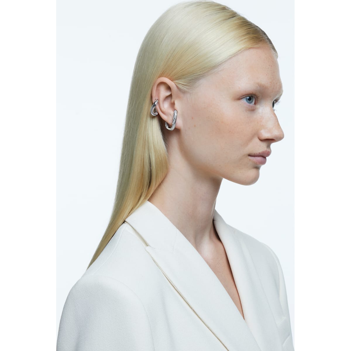 Swarovski - Dextera Ear Cuff, Einzel, Asymmetrisch, Set (2), Weiß, Rhodiniert - CRYSTAL UNTERBERGER