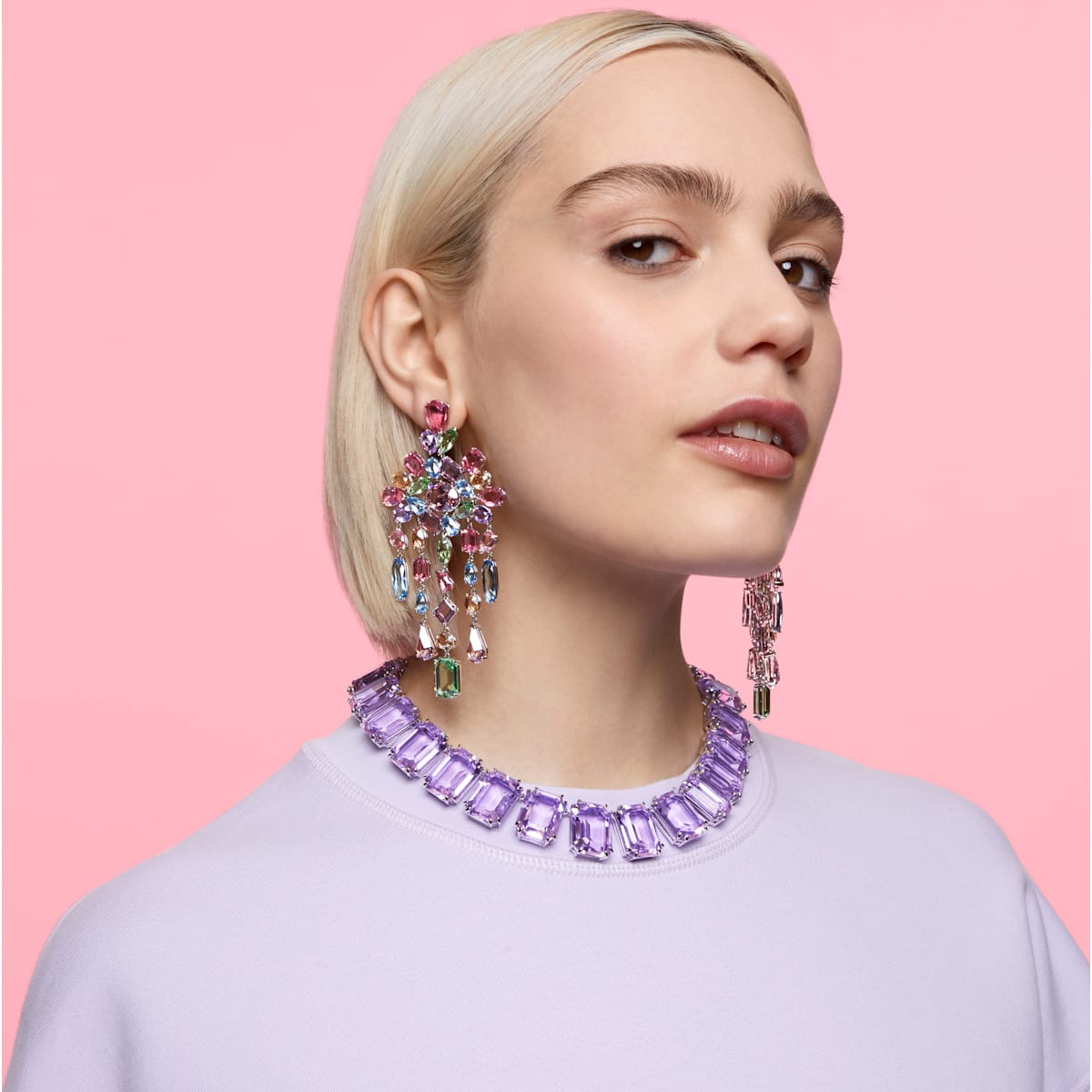 Swarovski - Gema Ohrclips, Chandelier-Ohrringe, Mehrfarbig, Rhodiniert - CRYSTAL UNTERBERGER