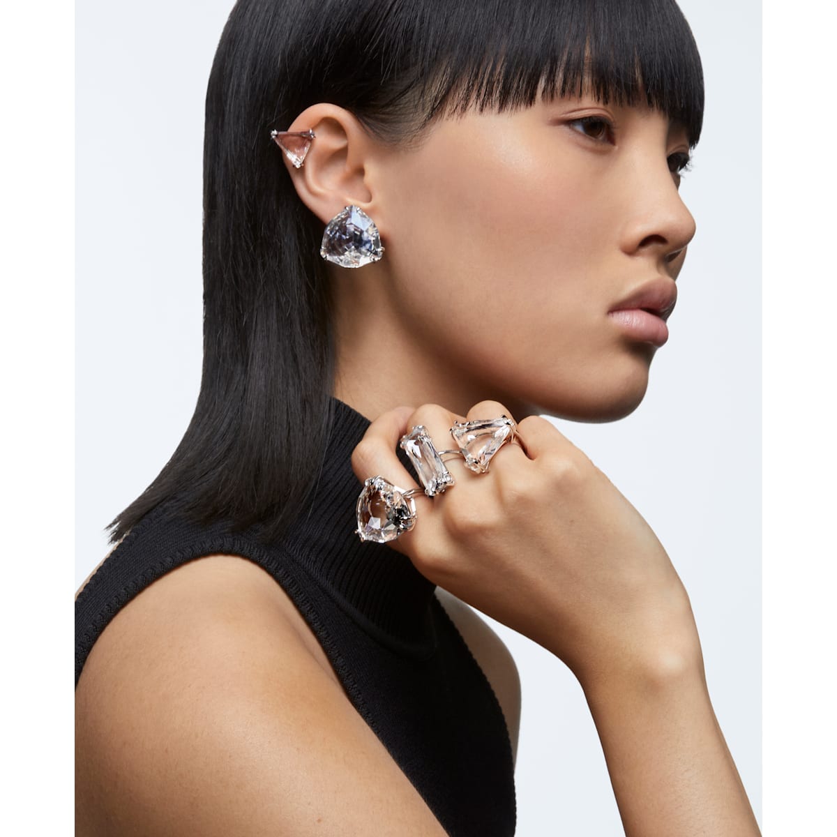 Swarovski - Mesmera Cocktail Ring, Set (3), Weiss, Rhodiniert - CRYSTAL UNTERBERGER