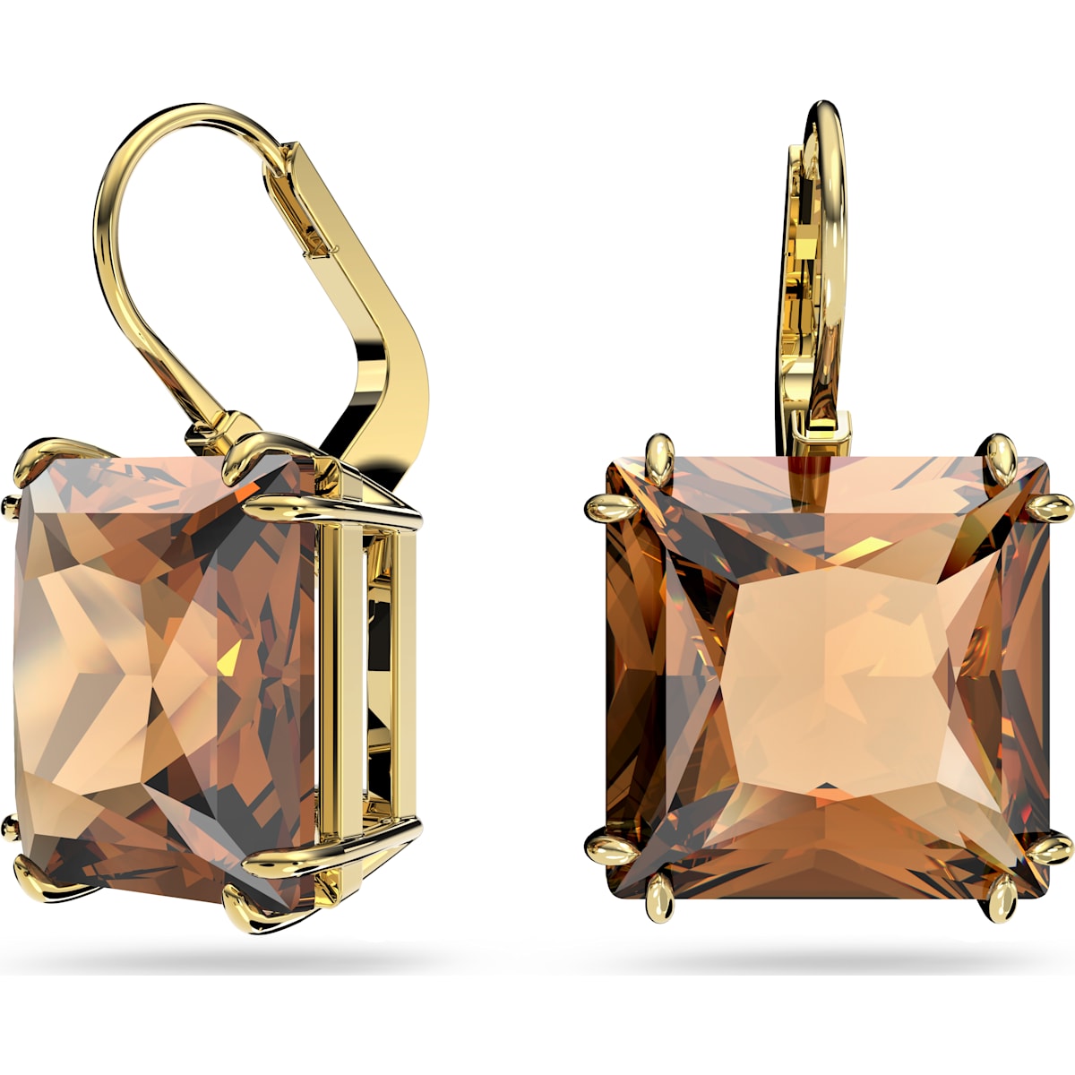 Swarovski - Millenia Drop-Ohrhänger Square-Schliff, Braun, Goldlegierungsschicht - CRYSTAL UNTERBERGER