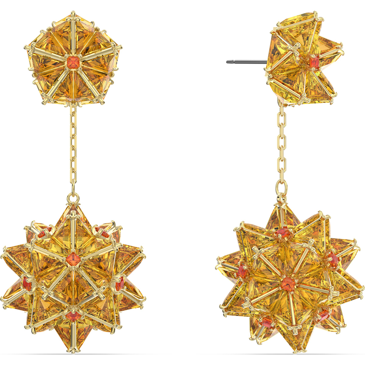 Swarovski - Curiosa Drop-Ohrhänger, Geometrischer Swarovski Zirkonia, Orange, Goldlegierungsschicht - CRYSTAL UNTERBERGER