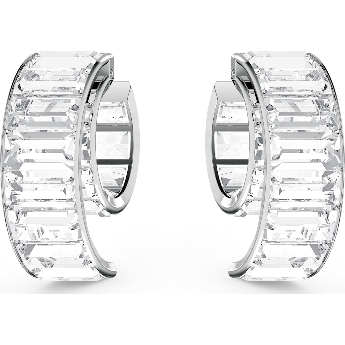 Swarovski - Matrix Kreolen, Kristalle im Baguette-Schliff, Weiß, Rhodiniert - CRYSTAL UNTERBERGER