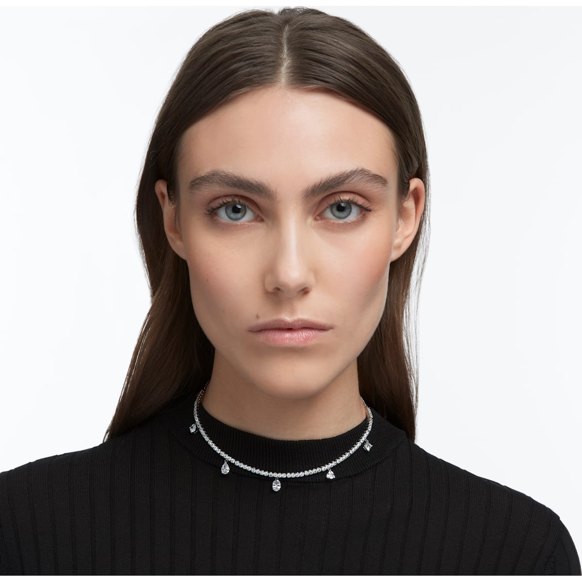 Swarovski - Tennis Deluxe Halsband, Kristalle in einem Mix aus Schliffen, Weiss, Rhodiniert - CRYSTAL UNTERBERGER