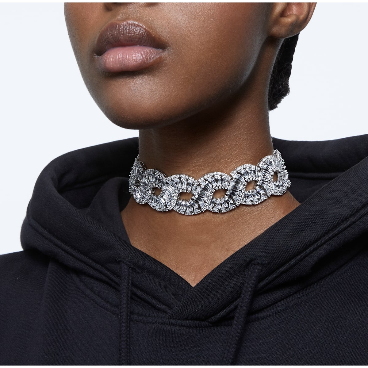Swarovski - Hyperbola Halsband, Wellenförmig, Weiss, Rhodiniert - CRYSTAL UNTERBERGER