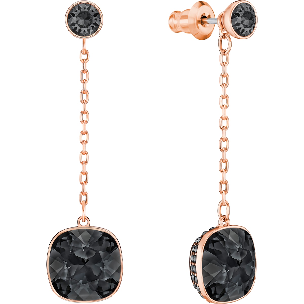 Swarovski - Lattitude Chain Ohrringe, Schwarz, Rosegold-Legierungsschicht - CRYSTAL UNTERBERGER