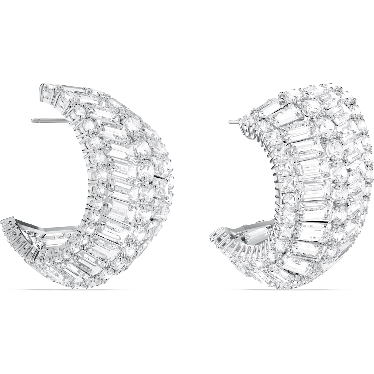 Swarovski - Hyperbola Ohrringe, Groß, Weiss, Rhodiniert - CRYSTAL UNTERBERGER