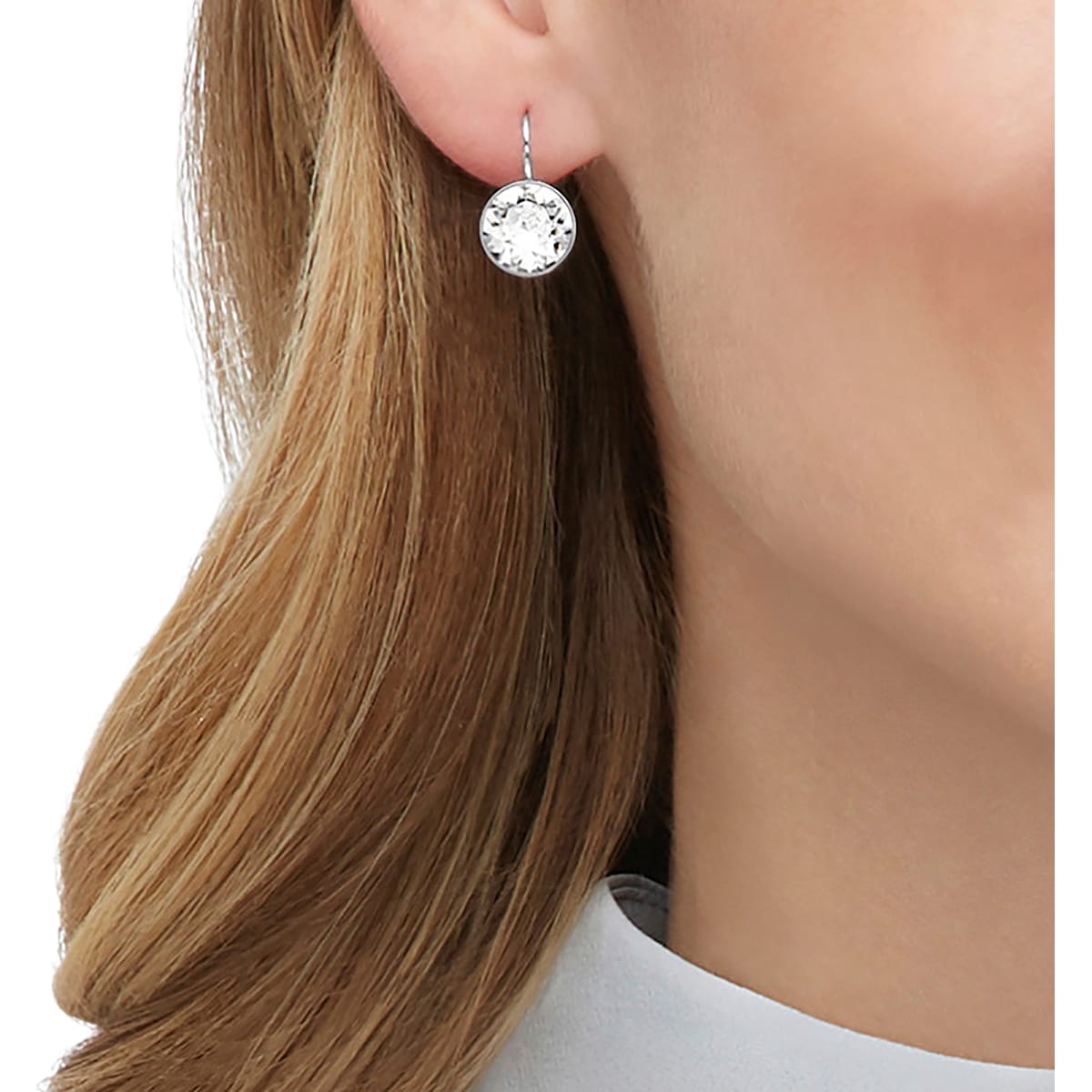 Swarovski - Bella Ohrringe, Rund, Klein, Weiss, Rhodiniert - CRYSTAL UNTERBERGER