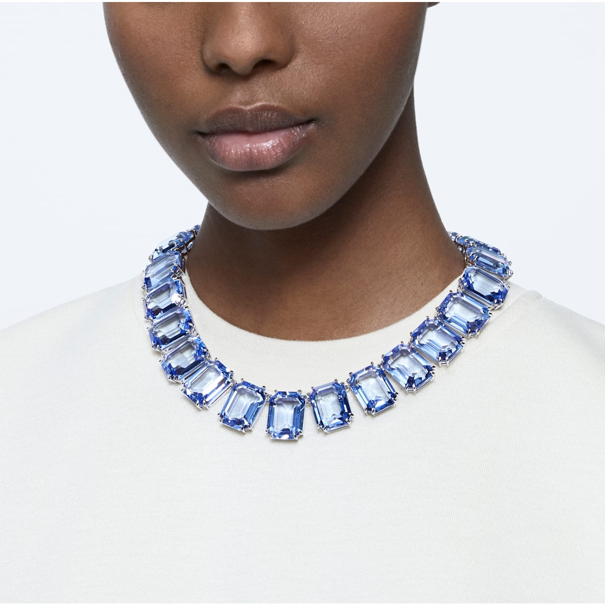 Swarovski - Millenia Halskette, Kristalle mit Oktagon-Schliff, Blau, Rhodiniert - CRYSTAL UNTERBERGER
