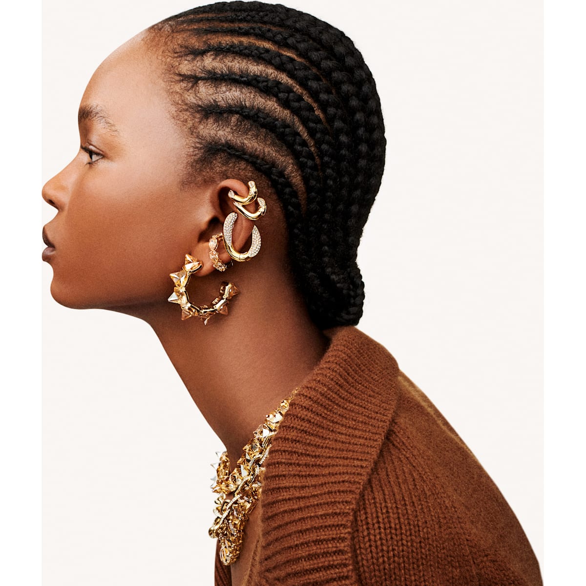 Swarovski - Chroma Kreolen, Kristalle im Pyramidenschliff, Gelb, Goldlegierungsschicht - CRYSTAL UNTERBERGER