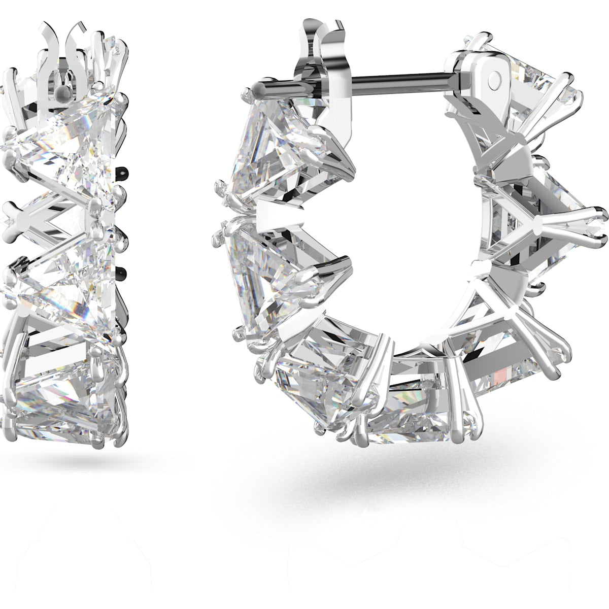 Swarovski - Millenia Kreolen, Dreieckiger Swarovski Zirkonia, Klein, Weiss, Rhodiniert - CRYSTAL UNTERBERGER