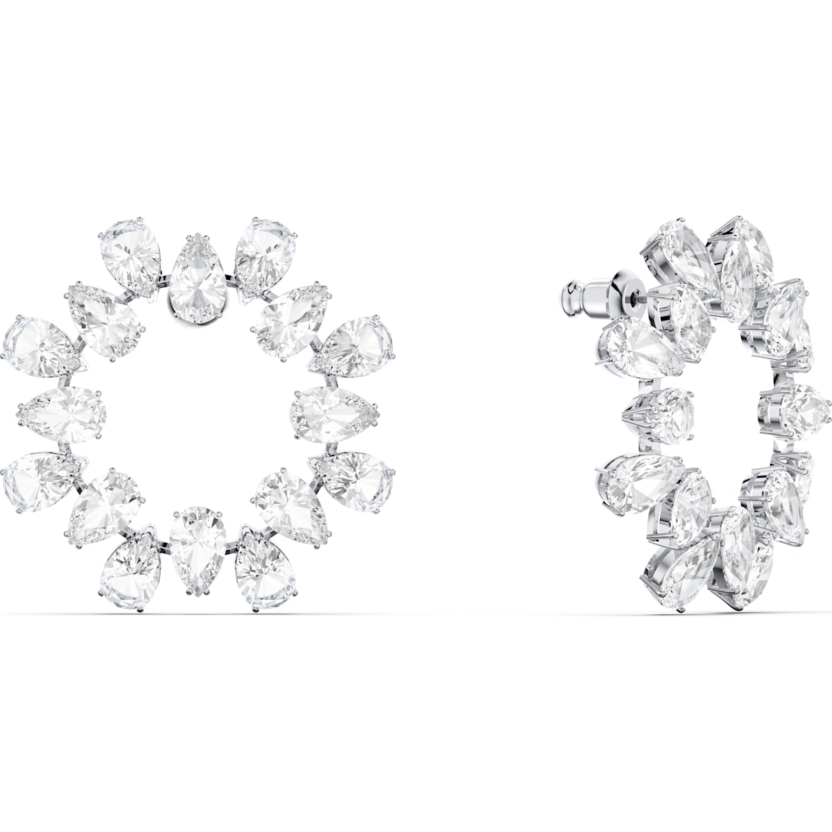Swarovski - Millenia Ohrringe, Rund, Kristalle im Pear-Schliff, Weiß, Rhodiniert - CRYSTAL UNTERBERGER