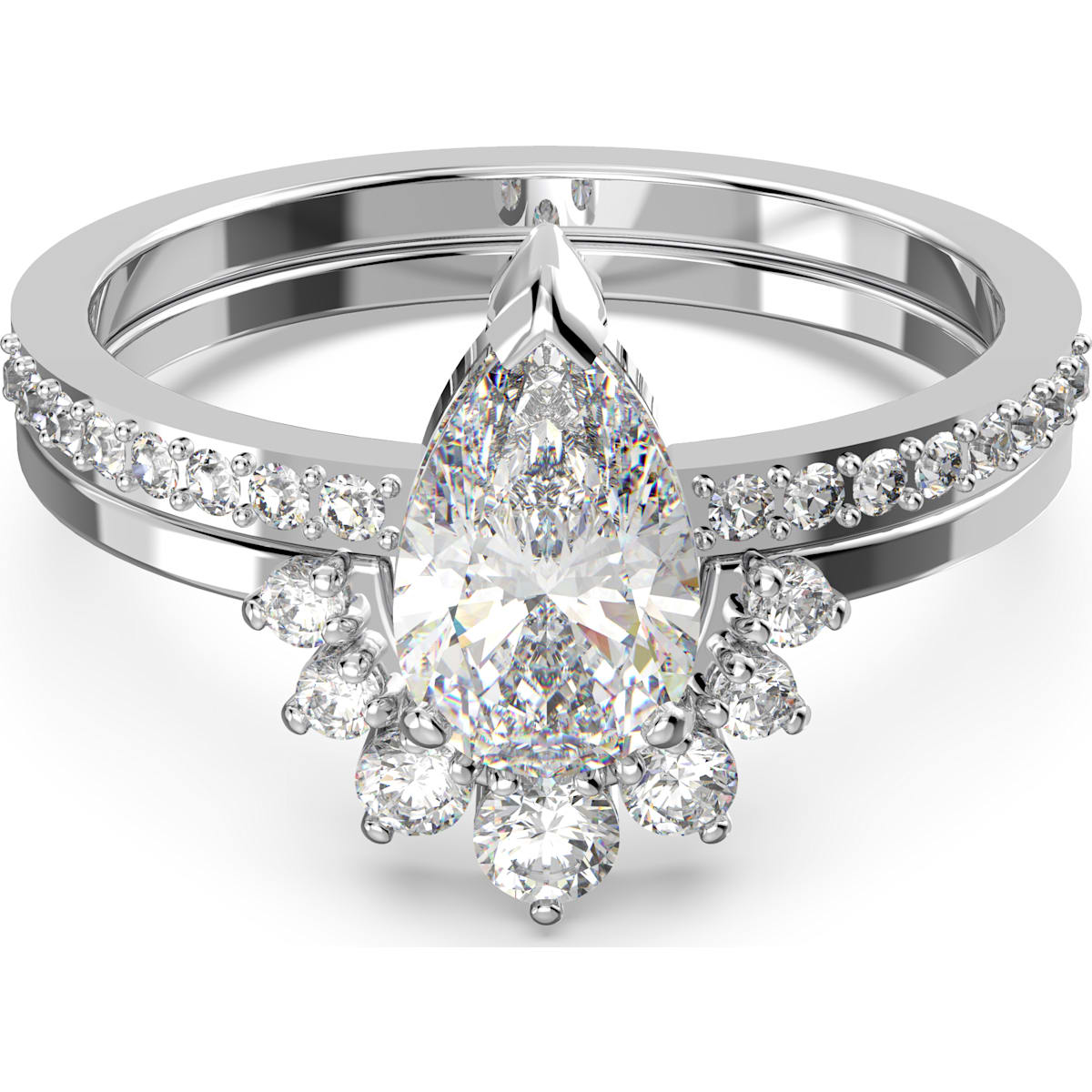 Swarovski - Attract Ring, Set (2), Kristall im Tropfenschliff, Weiß, Rhodiniert - CRYSTAL UNTERBERGER