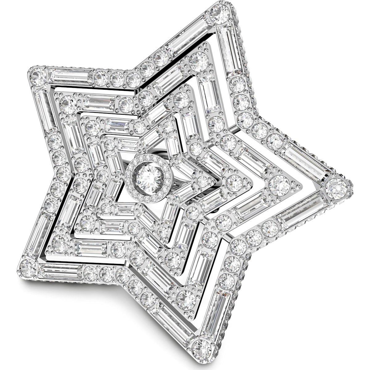 Swarovski - Stella Ring, Stern, Groß, Weiss, Rhodiniert - CRYSTAL UNTERBERGER