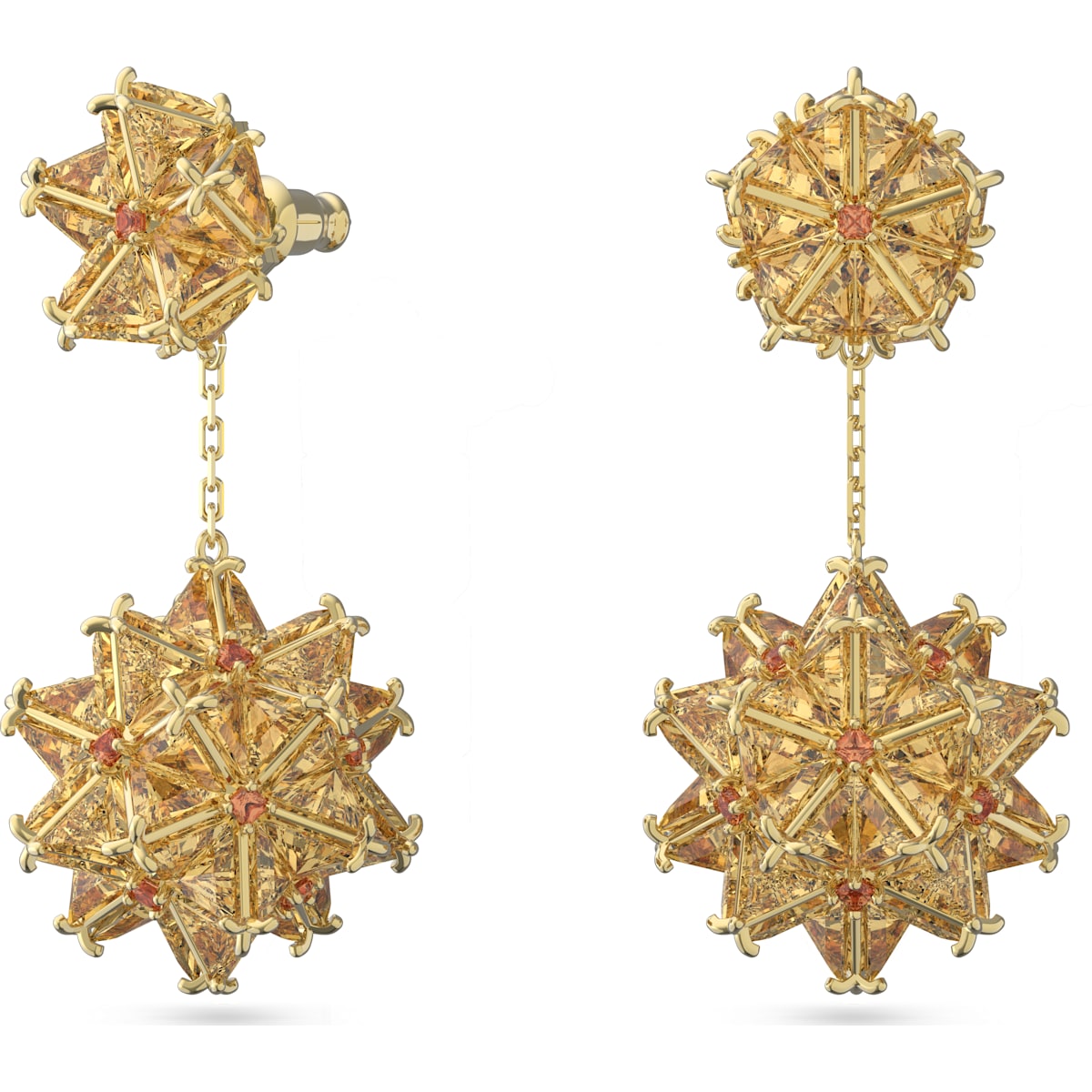 Swarovski - Curiosa Drop-Ohrhänger, Geometrischer Swarovski Zirkonia, Orange, Goldlegierungsschicht - CRYSTAL UNTERBERGER