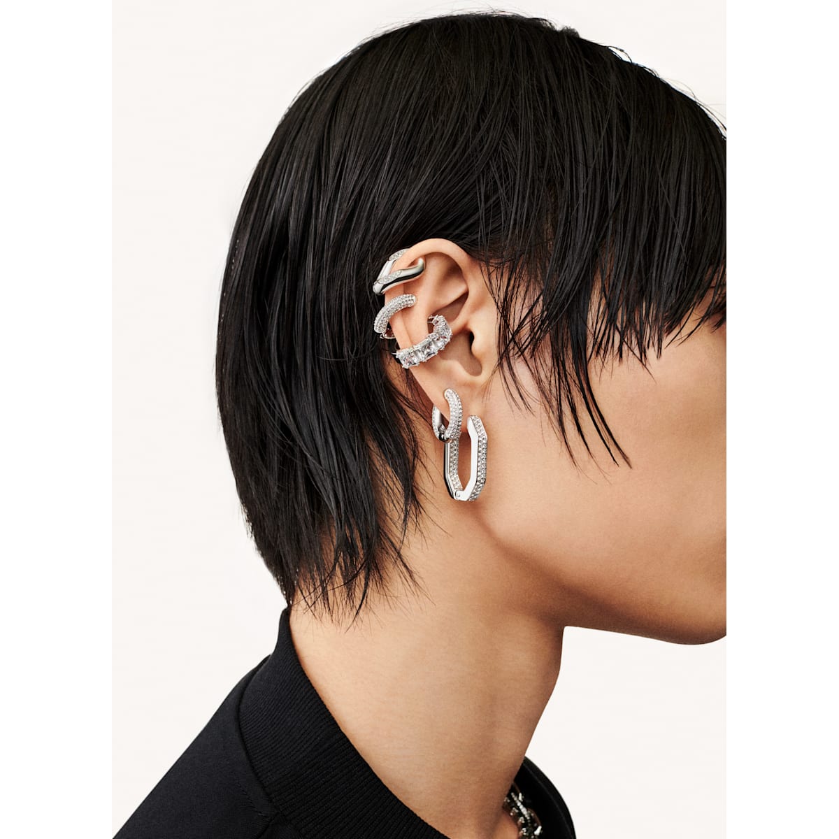 Swarovski - Millenia Ear Cuff, Einzel, Kristall im Quadrat-Schliff, Weiss, Rhodiniert - CRYSTAL UNTERBERGER