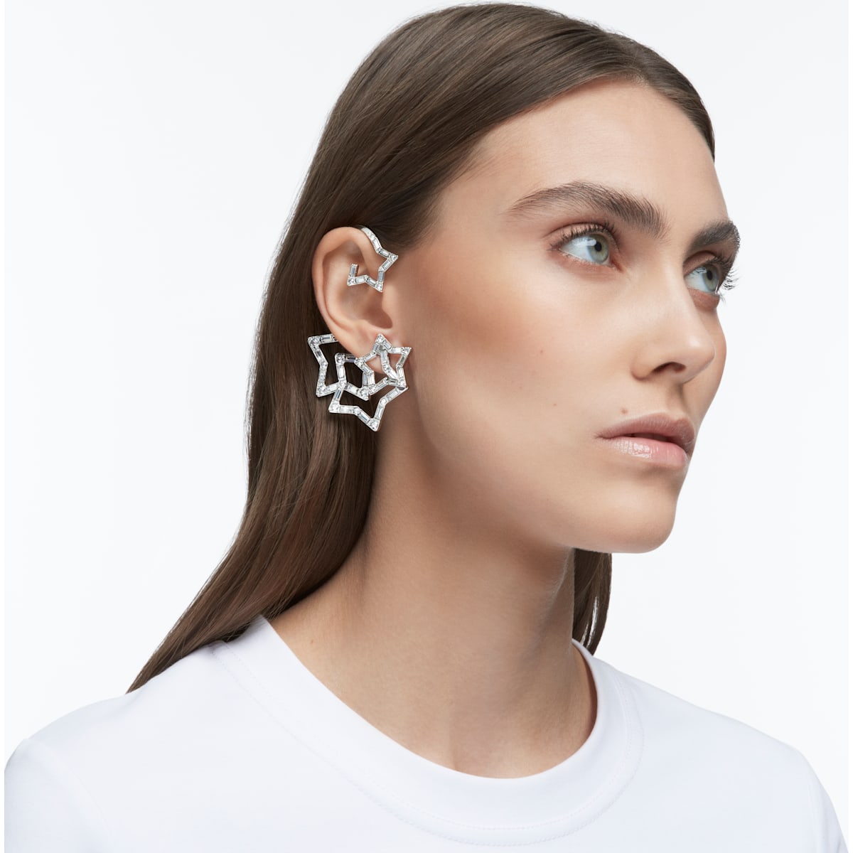 Swarovski - Stella Ear Cuff, Einzel, Set (3), Stern, Weiss, Rhodiniert - CRYSTAL UNTERBERGER