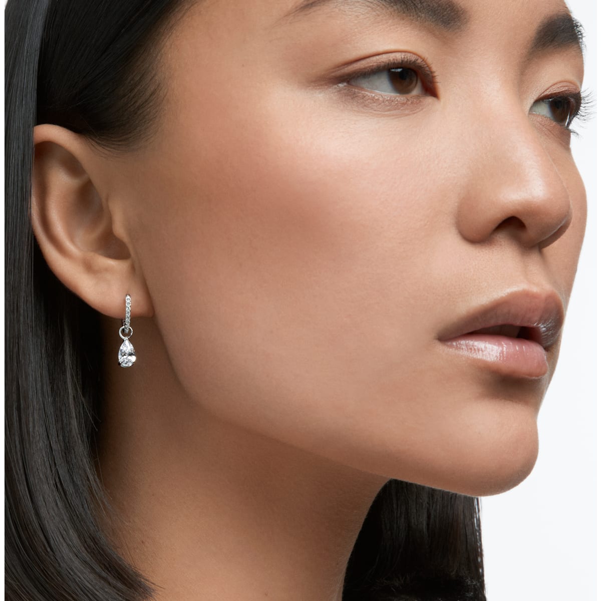 Swarovski - Attract Kreolen, Kristall im Tropfenschliff, Weiß, Rhodiniert - CRYSTAL UNTERBERGER