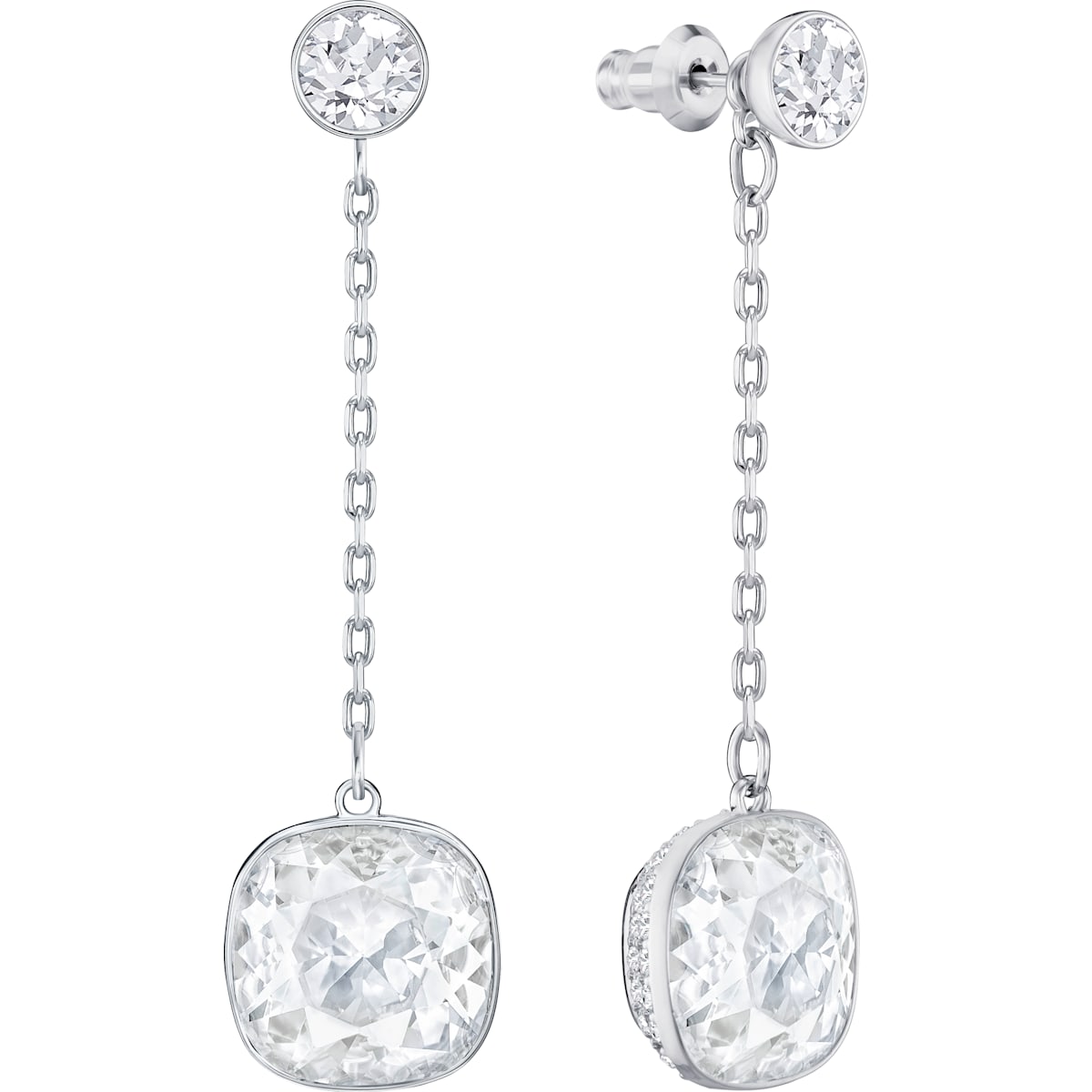 Swarovski - Lattitude Chain Ohrringe, Weiss, Rhodiniert - CRYSTAL UNTERBERGER