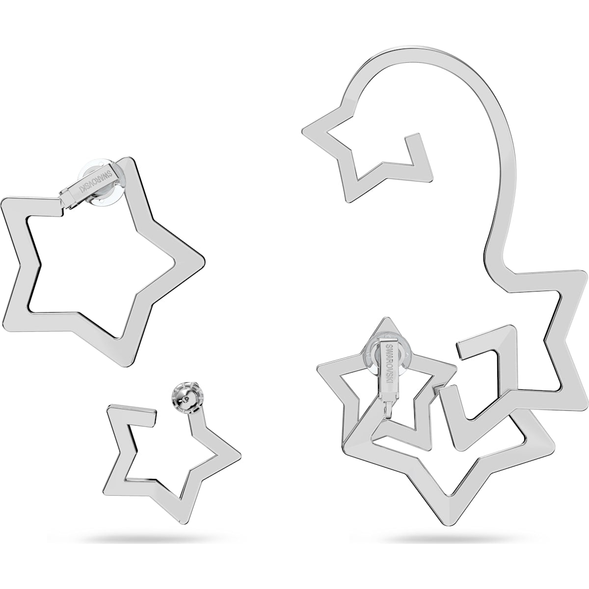 Swarovski - Stella Ear Cuff, Einzel, Set (3), Stern, Weiss, Rhodiniert - CRYSTAL UNTERBERGER