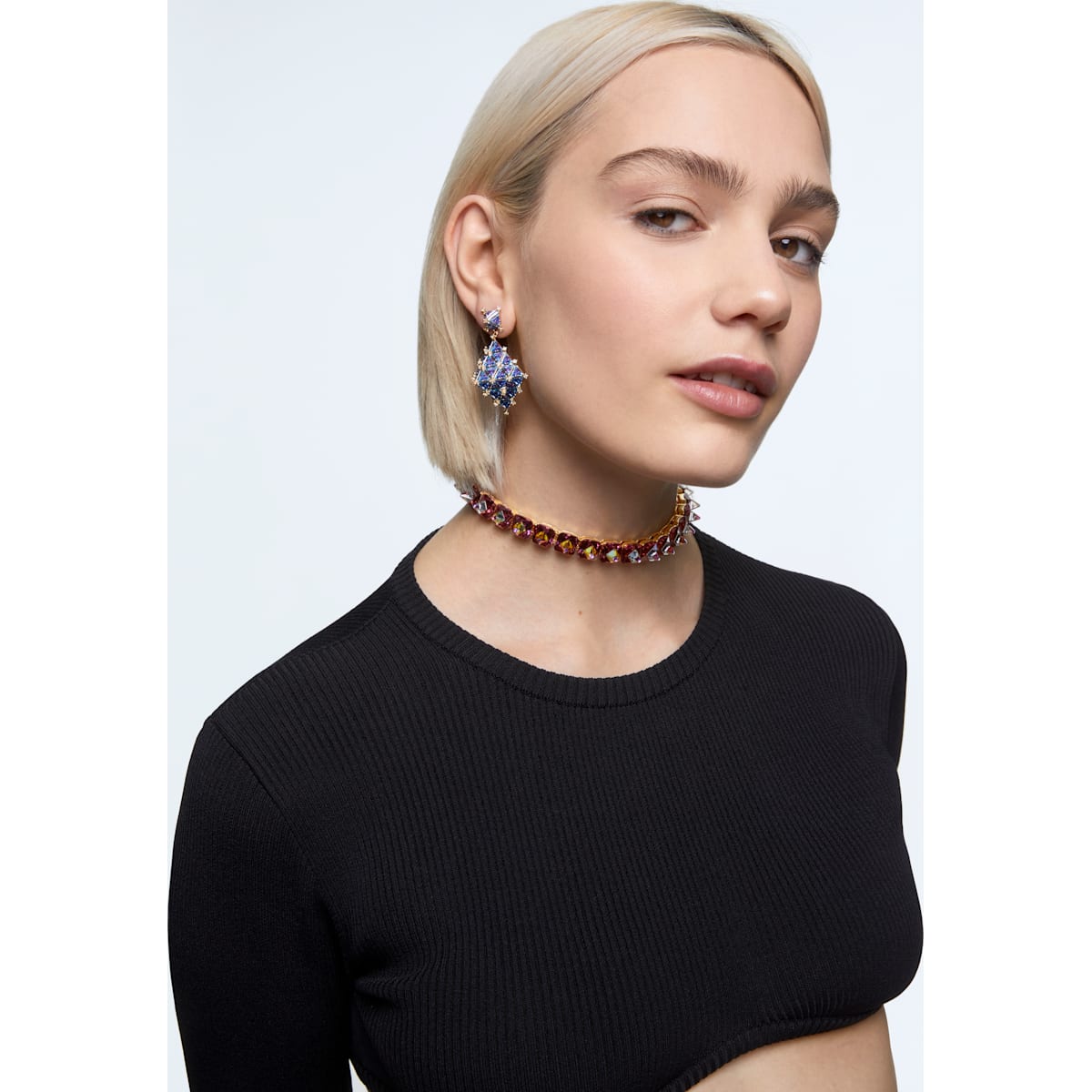 Swarovski - Curiosa Ohrstecker, Einzel, Blau, Goldlegierungsschicht - CRYSTAL UNTERBERGER
