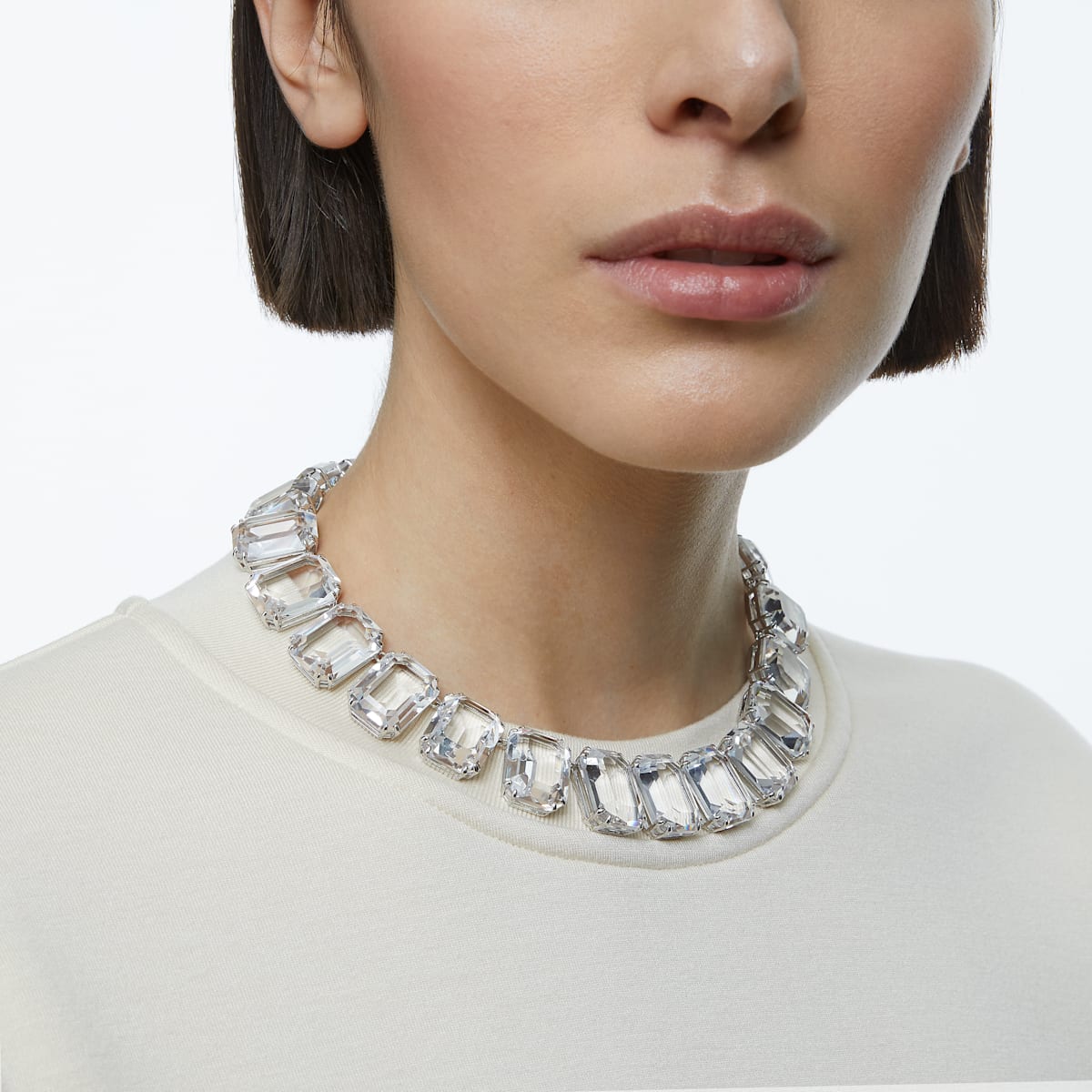 Swarovski - Millenia Halskette, Kristalle mit Oktagon-Schliff, Weiss, Rhodiniert - CRYSTAL UNTERBERGER