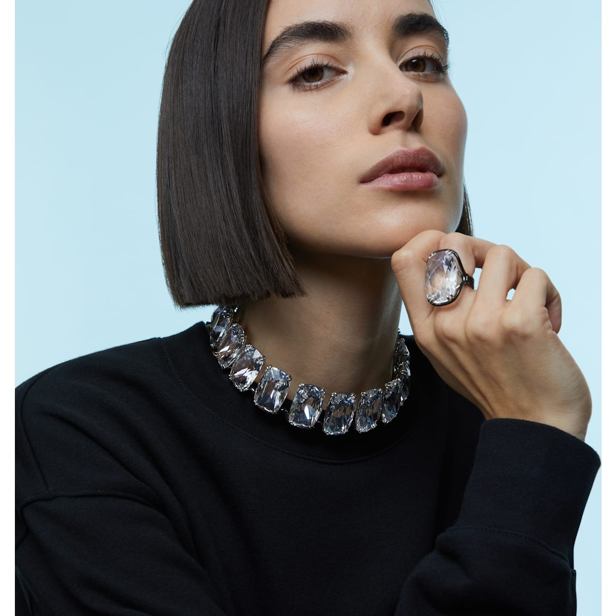 Swarovski - Harmonia Halsband, Übergroßer schwebender Kristall, Weiss, Metallmix - CRYSTAL UNTERBERGER