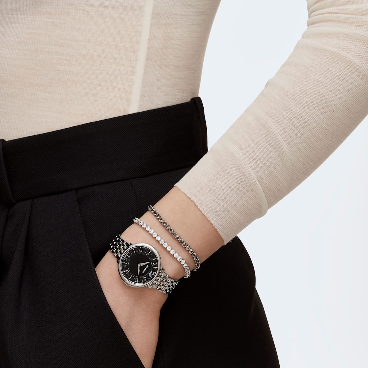 Swarovski - Tennis Deluxe Armband, Kristalle im Rundschliff, Weiß, Rhodiniert - CRYSTAL UNTERBERGER