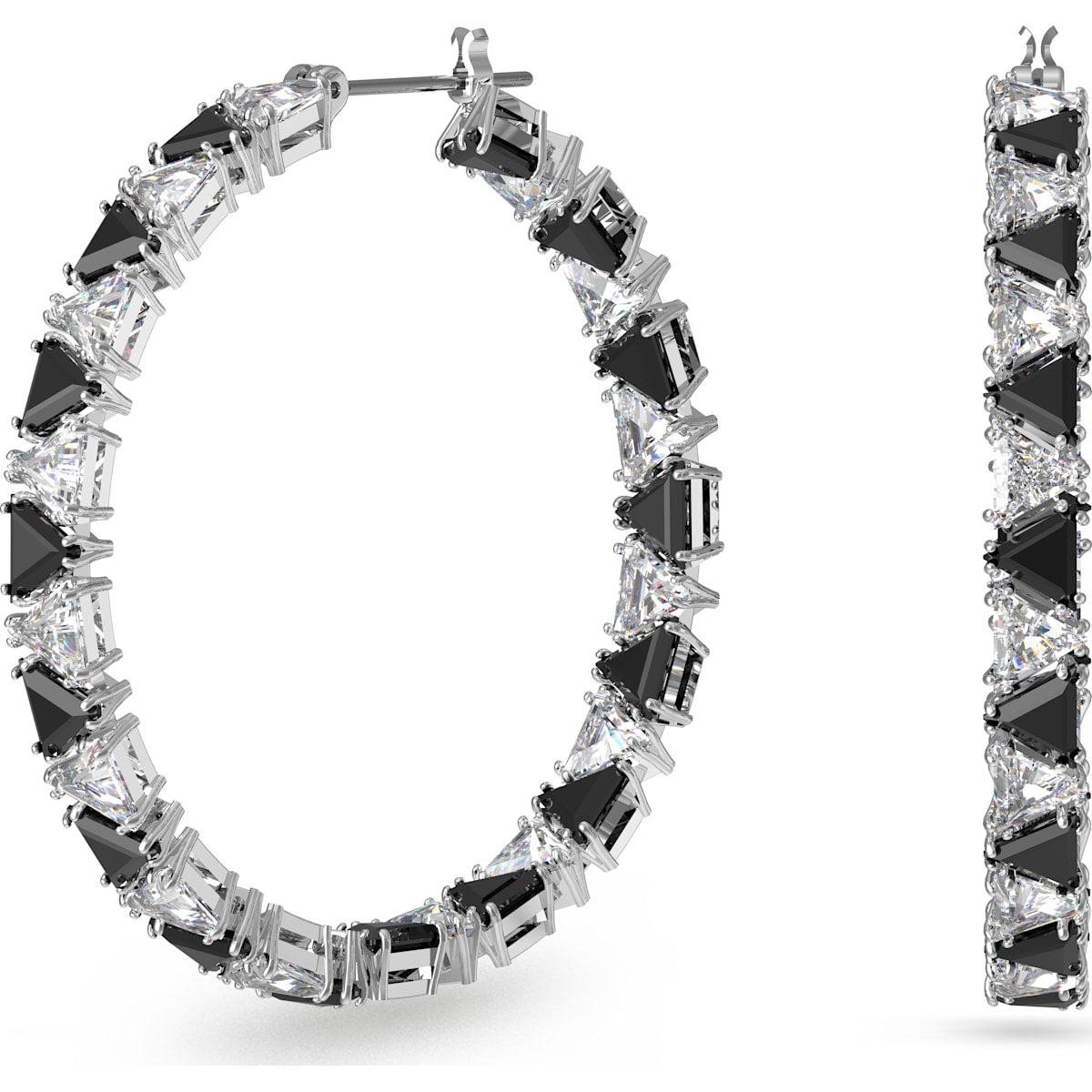Swarovski - Millenia Kreolen, Dreieckiger Swarovski Zirkonia, Schwarz, Rhodiniert - CRYSTAL UNTERBERGER