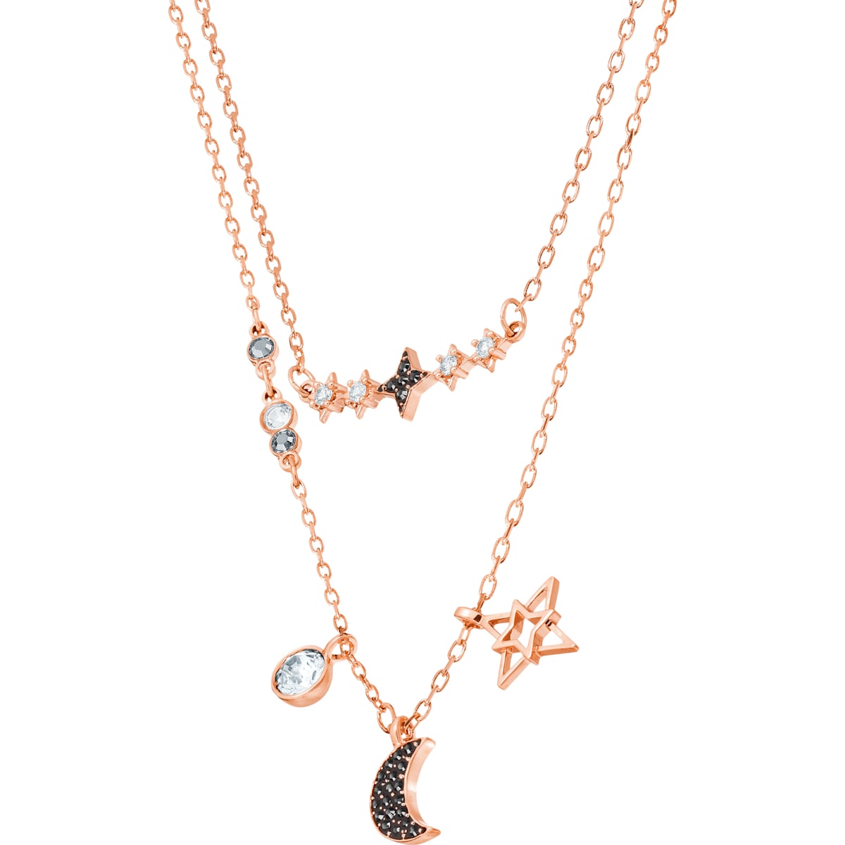 Swarovski - Swarovski Symbolic Halskette im Lagenlook, Set (2), Mond und Stern, Schwarz, Rosegold-Legierungsschicht - CRYSTAL UNTERBERGER