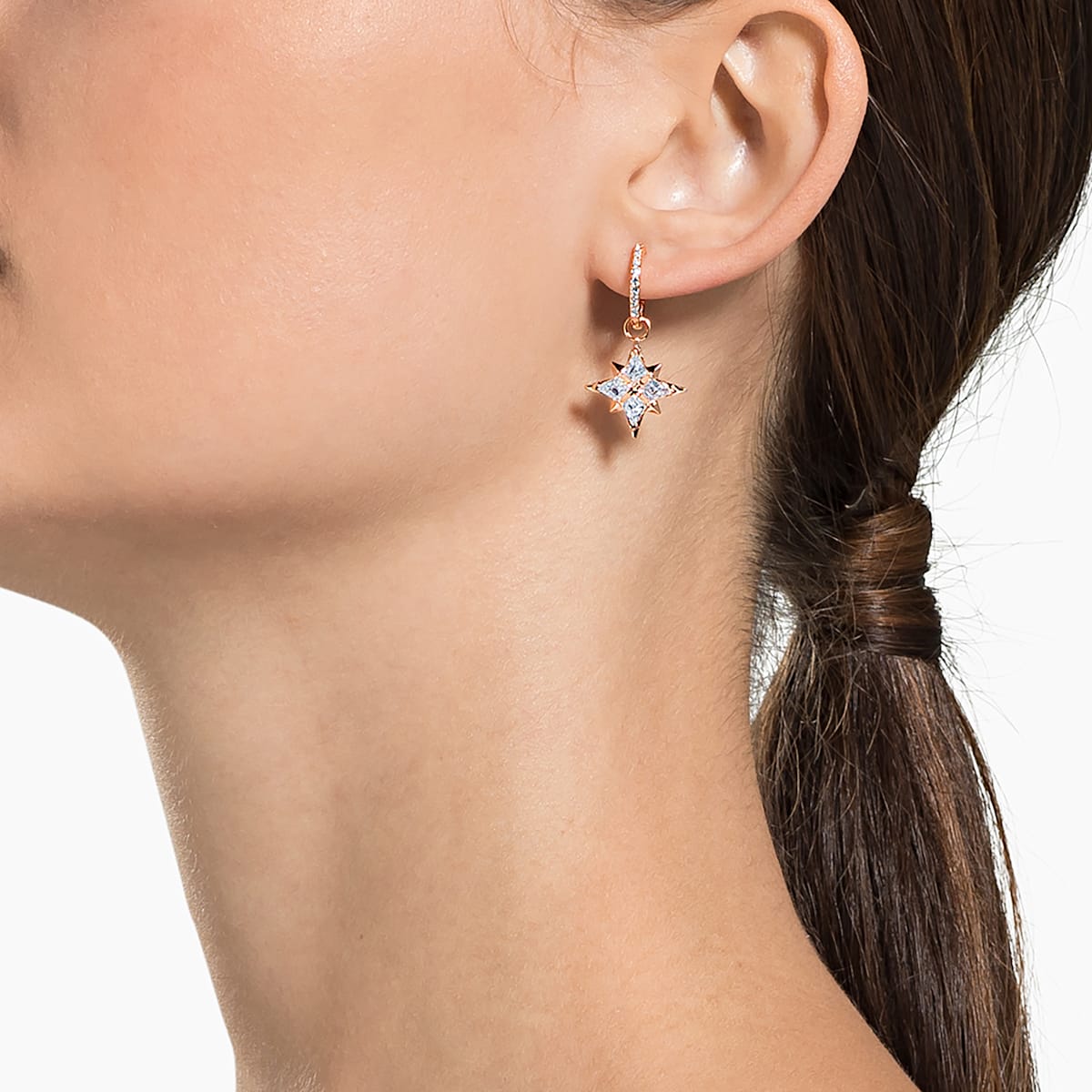 Swarovski - Swarovski Symbolic Kreolen, Stern, Weiss, Rosegold-Legierungsschicht - CRYSTAL UNTERBERGER