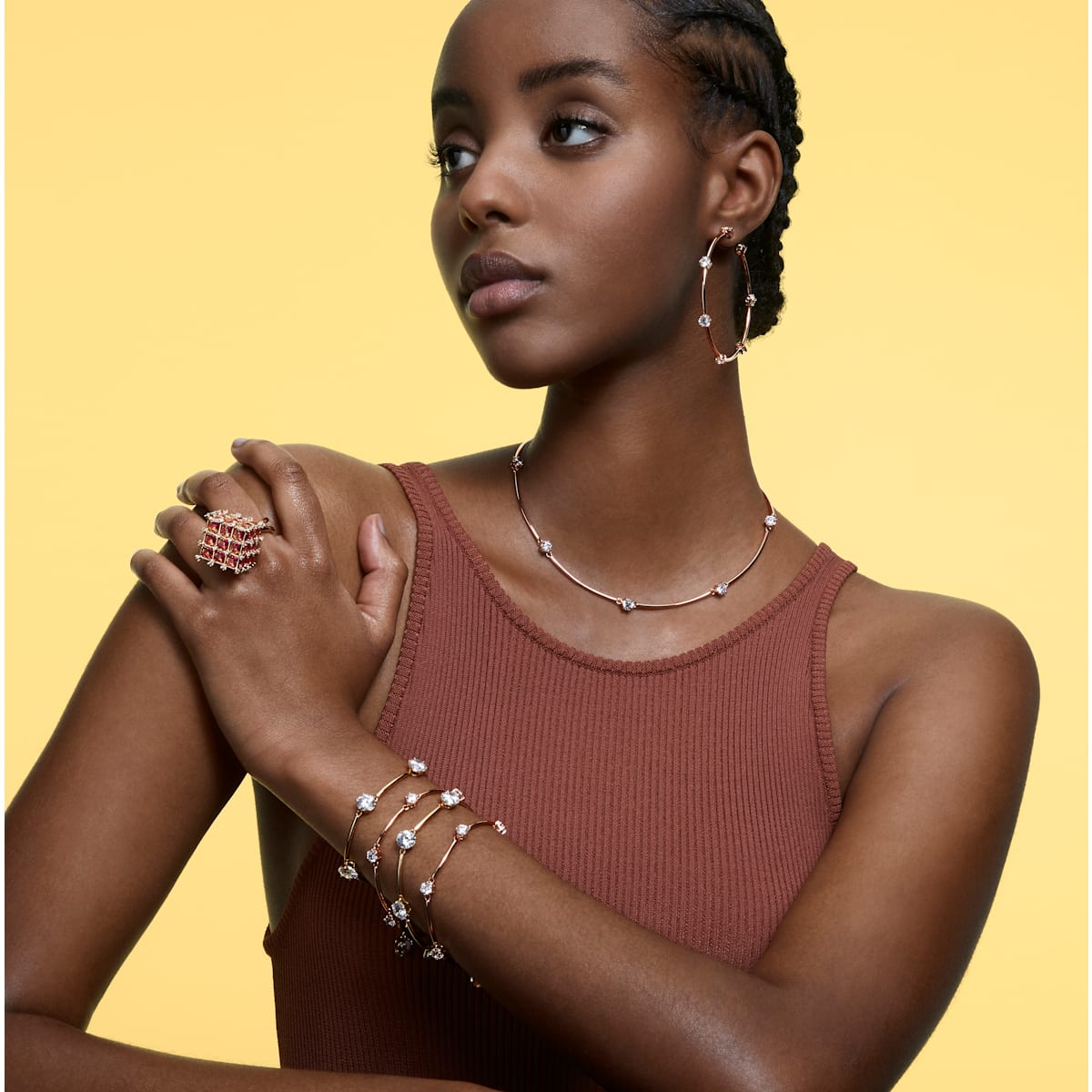 Swarovski - Constella Armband Rundschliff, Weiß, Glänzende Goldton-Beschichtung - CRYSTAL UNTERBERGER