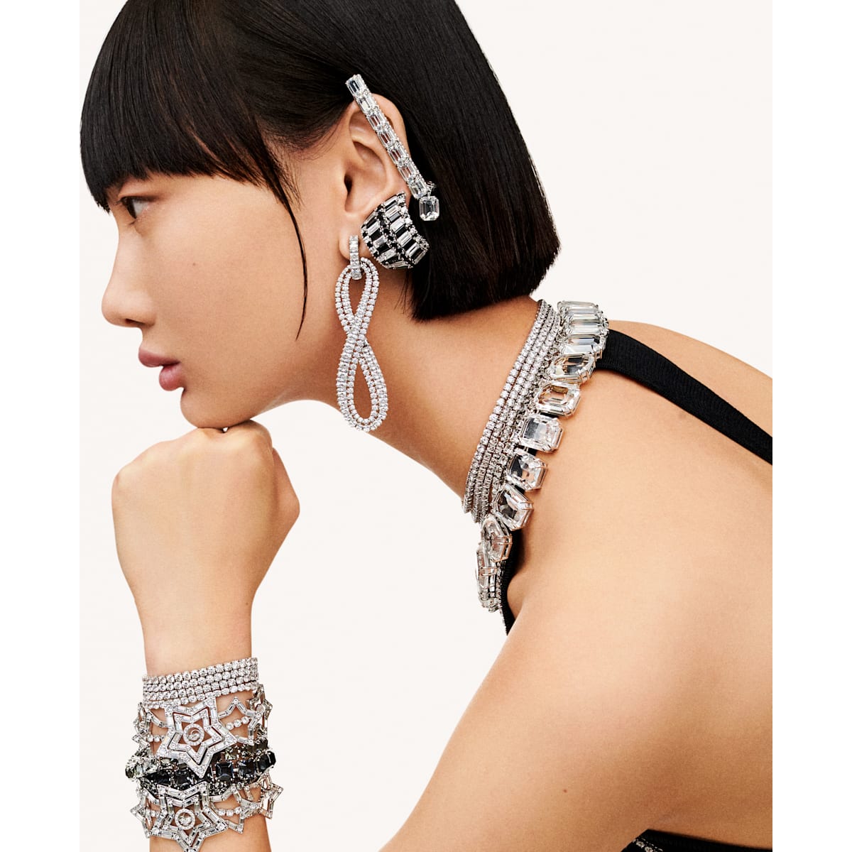 Swarovski - Millenia Ear Cuff, Einzel, Kristall im Oktagon-Schliff, Weiss, Rhodiniert - CRYSTAL UNTERBERGER
